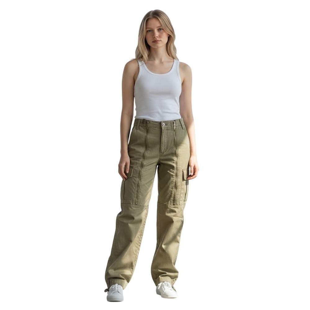 Boom-Boom Jeanswear Women Olive Green Cargo Pants Multi Zipper Y2K Size 9 NWT